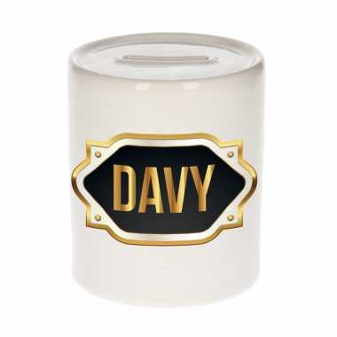 Kinder naam cadeau spaarpot davy gouden embleem