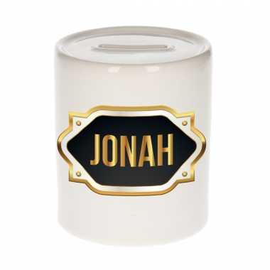 Kinder naam cadeau spaarpot jonah gouden embleem