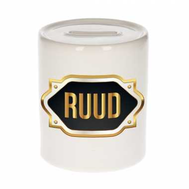 Kinder naam cadeau spaarpot ruud gouden embleem
