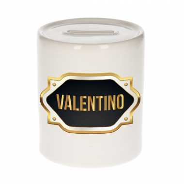 Kinder naam cadeau spaarpot valentino gouden embleem