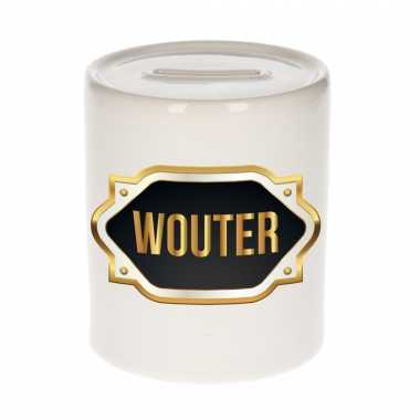Kinder naam cadeau spaarpot wouter gouden embleem
