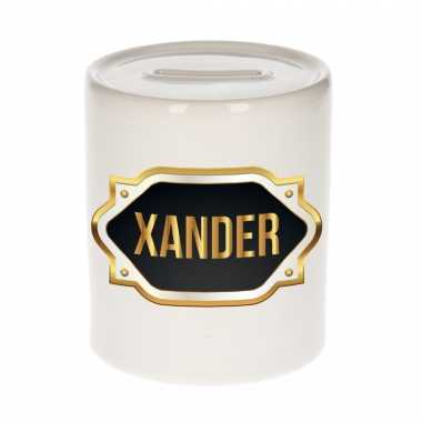 Kinder naam cadeau spaarpot xander gouden embleem