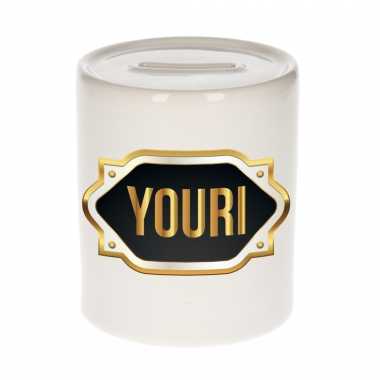 Kinder naam cadeau spaarpot youri gouden embleem