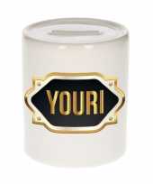 Kinder naam cadeau spaarpot youri gouden embleem