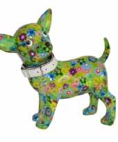 Kinder spaarpot chihuahua hond groen bloemen