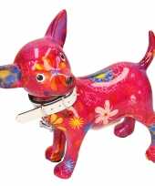 Kinder spaarpot chihuahua hond paars roze bloemen print