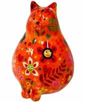 Kinder spaarpot dikke kat poes oranje plantjes