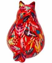 Kinder spaarpot dikke kat poes rood veertjes